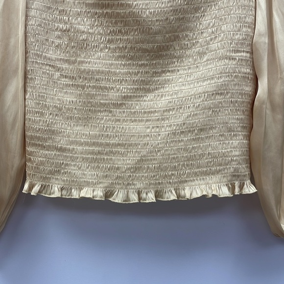 NWOT J. Crew Satin Puff Sleeve Square Neck Smocked Crop Blouse Golden Yellow XS - Picture 3 of 7